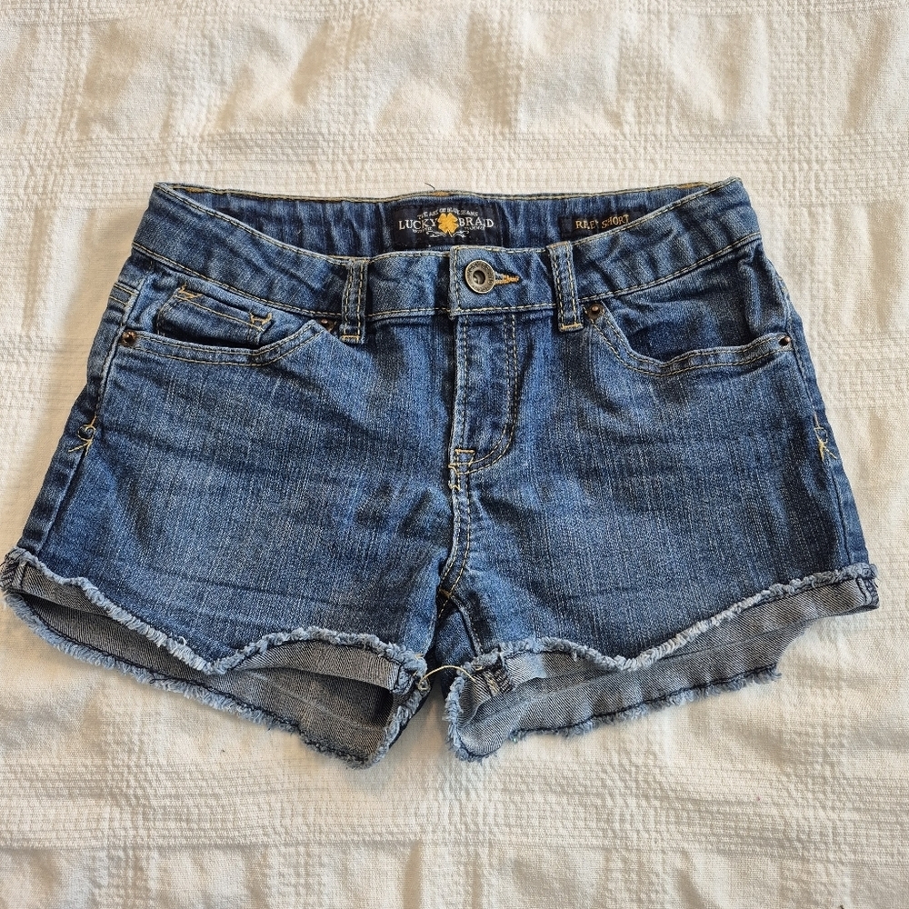 Lucky Brand girls size 10 Riley Style jean shorts adjustable waist VGUC
